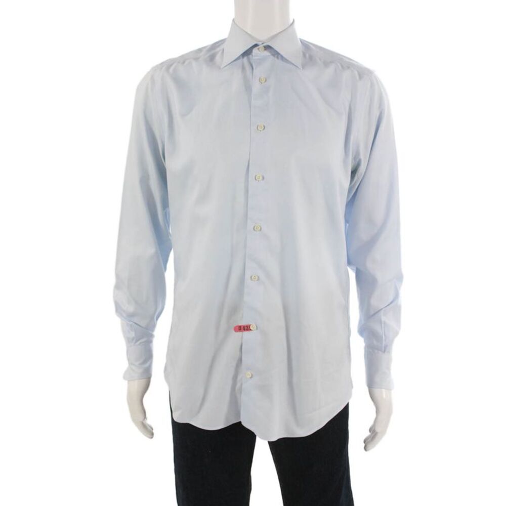 Suit Supply Mens Spread Collar Dress Shirt Light Blue Cotton Long Sleeve Size M